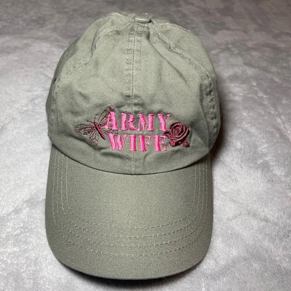Army Wife Hat Womens Olive Green Embroidered Butterfly Rose Cotton Baseball Cap